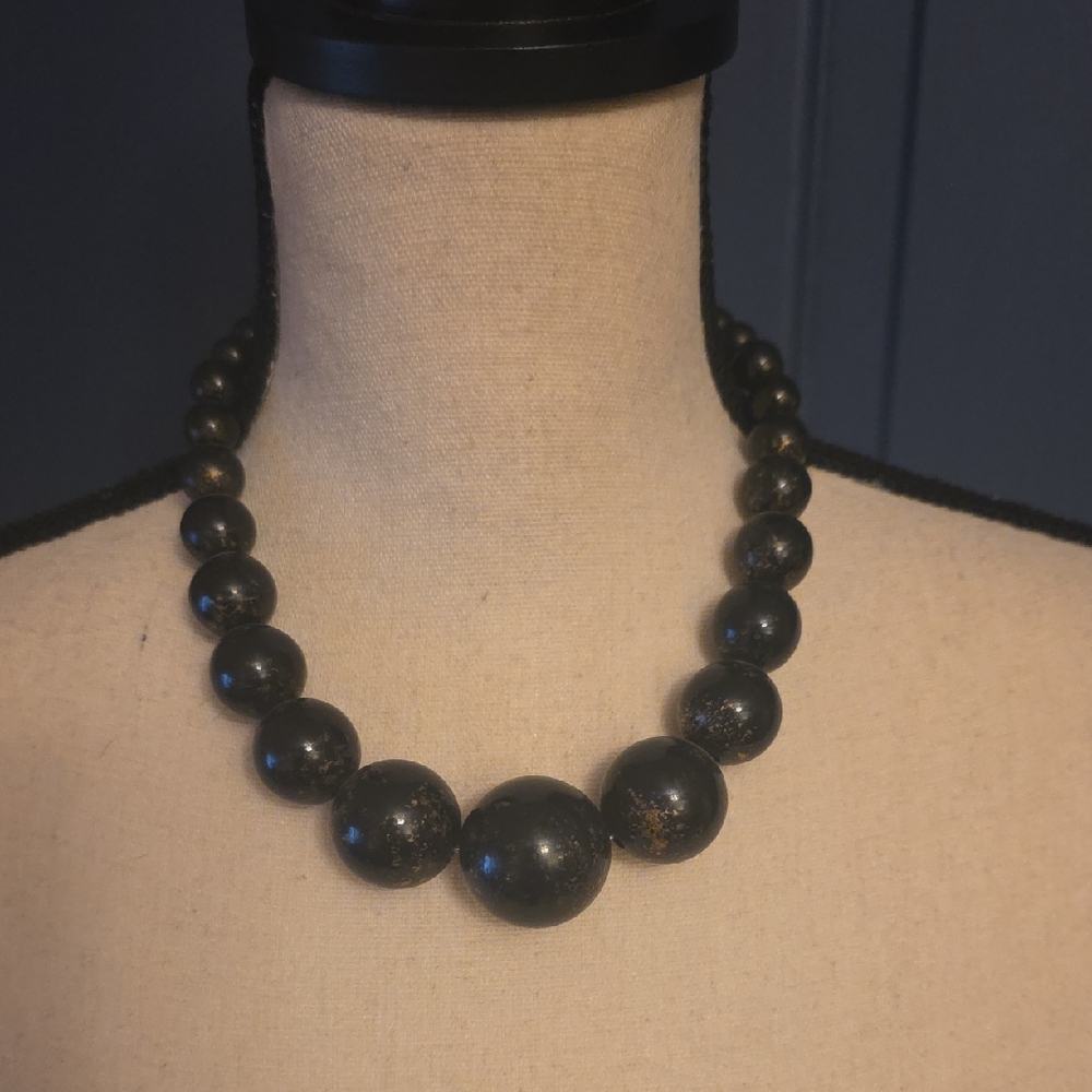 Vintage Black And Gold Mid Century Style Beaded Necklace